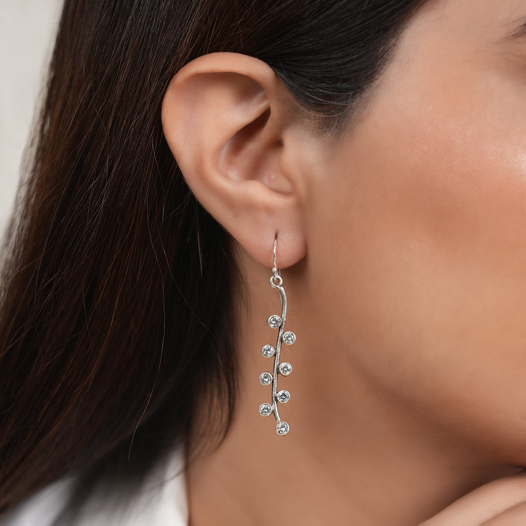 Zircon Wave Silver Drop Earrings