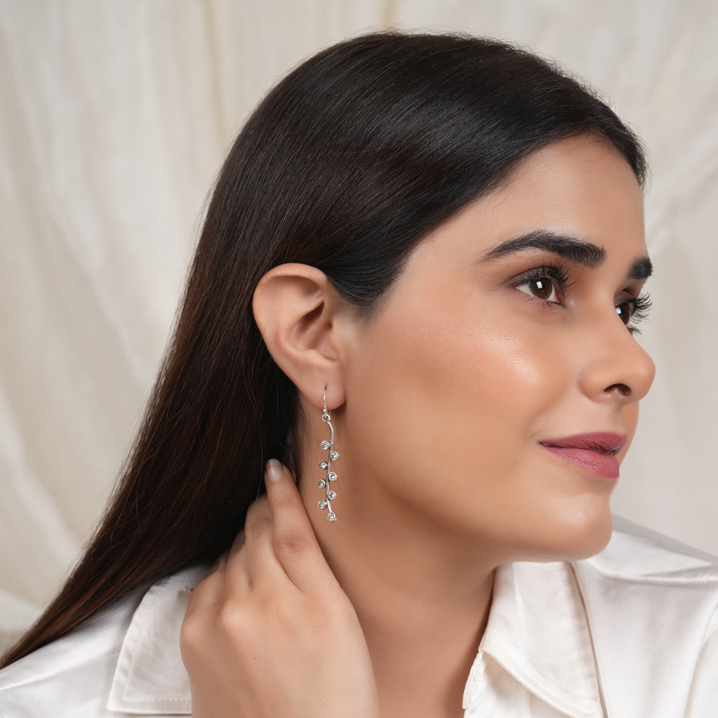 Zircon Wave Silver Drop Earrings