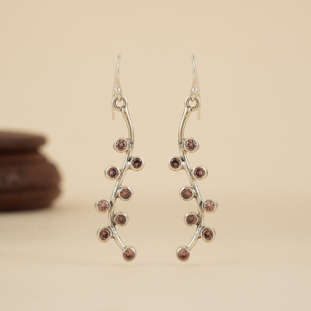 Garnet Zircon Wave Silver Drop Earrings