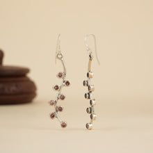 Load image into Gallery viewer, Garnet Zircon Wave Silver Drop Earrings