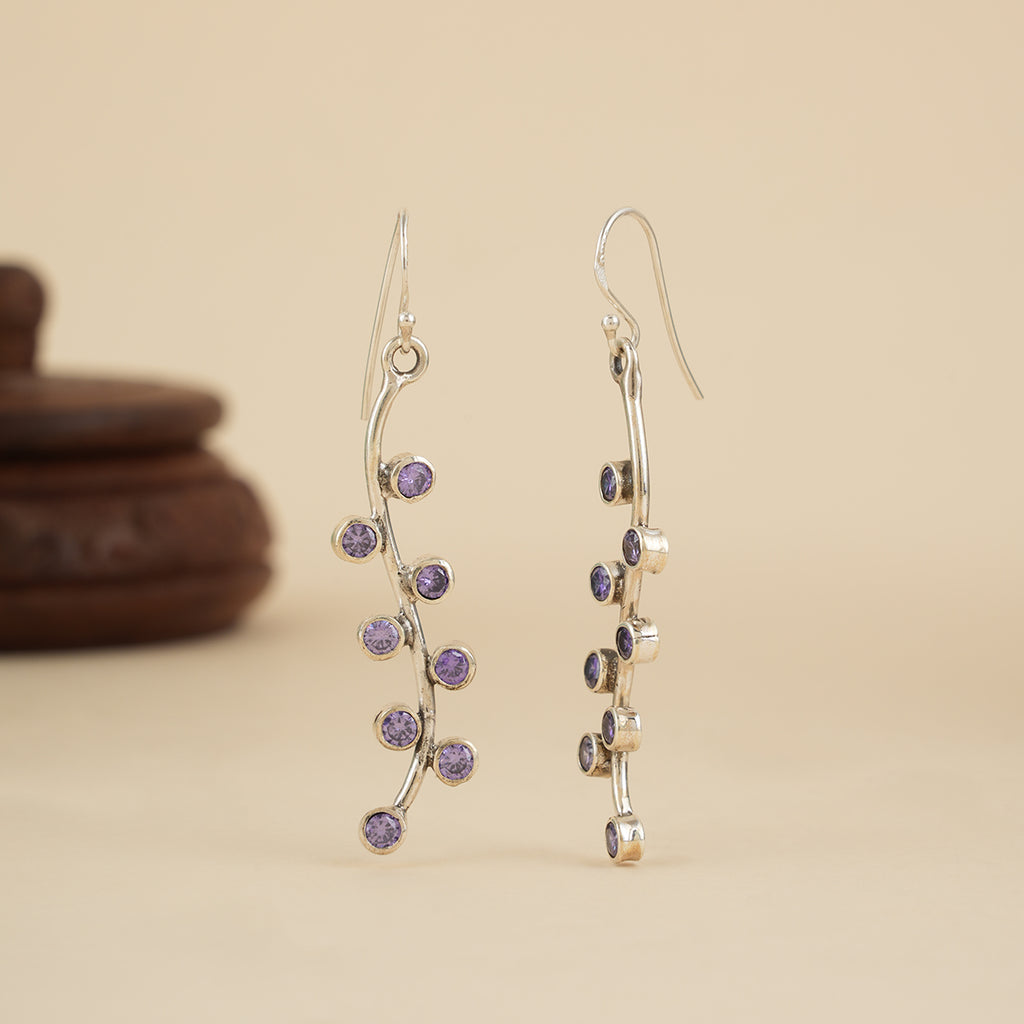 Amethyst Wave Silver Drop Earrings